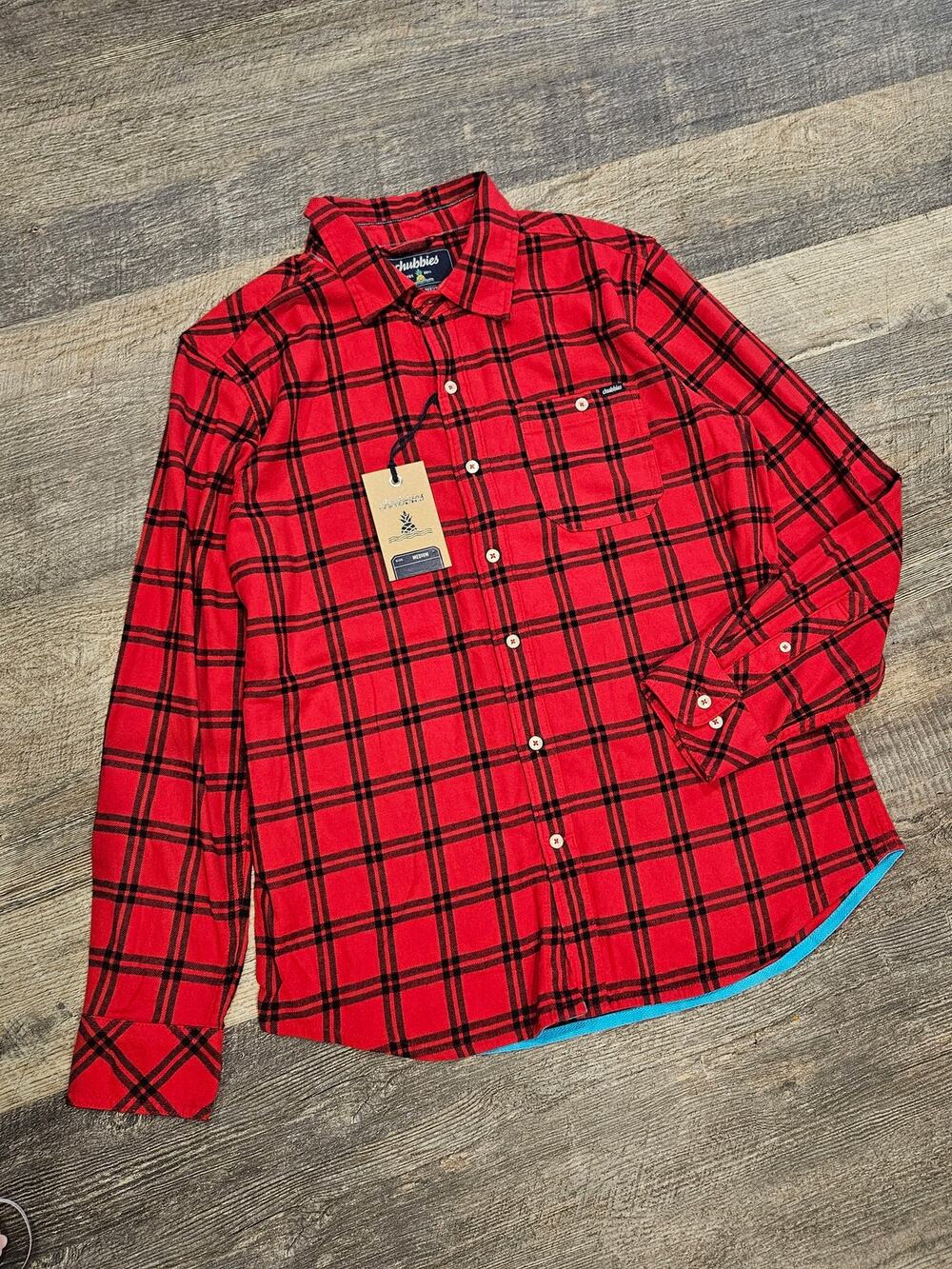 Chubbies red flannel button down shirt mens medium new cabincore lumberjack